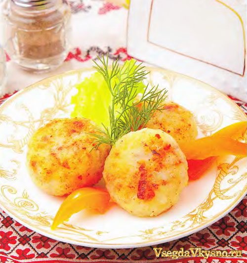 Котлеты из путассу с салом и овощами
