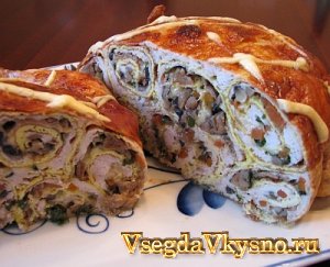 Курица фаршированная блинами 